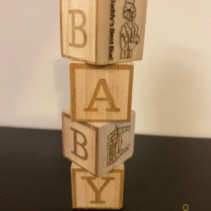 Custom engraved wooden baby blocks – personalized birth keepsake made in Canada