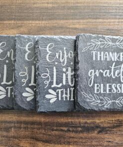 Custom laser-engraved slate coasters – personalized drink coaster set