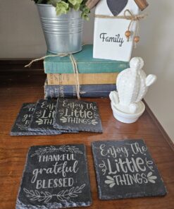 Custom laser-engraved slate coasters – personalized drink coaster set