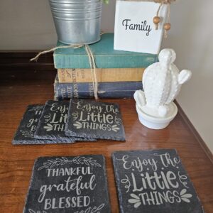 Custom laser-engraved slate coasters – personalized drink coaster set