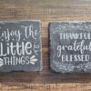 Custom laser-engraved slate coasters – personalized drink coaster set