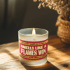 Handmade 14oz soy wax game day candle in frosted glass jar with team colors and label reading “Smells Like a [Team Name] Win.”