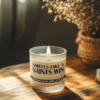 Handmade 14oz soy wax game day candle in frosted glass jar with team colors and label reading “Smells Like a [Team Name] Win.”