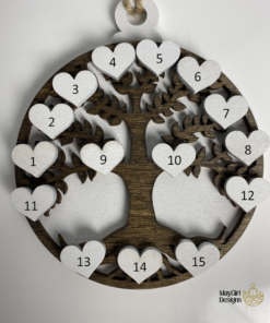 Personalized laser-cut ornament — hand painted and hand stained keepsake, custom engraved with names or dates.