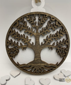Personalized laser-cut ornament — hand painted and hand stained keepsake, custom engraved with names or dates.