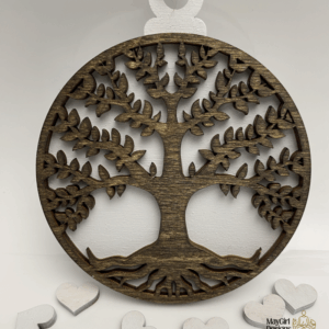 Personalized laser-cut ornament — hand painted and hand stained keepsake, custom engraved with names or dates.