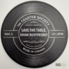 Vinyl coaster turntable set with engraved acrylic record coasters on handcrafted wooden base by MayGirl Designs