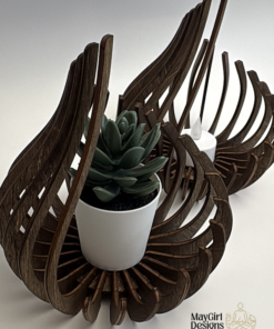 Laser cut wooden tea light holder with curved design, hand stained and handcrafted
