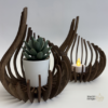Laser cut wooden tea light holder with curved design, hand stained and handcrafted
