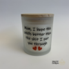 Cheeky handmade mom candles in frosted glass jars with funny Mother’s Day sayings and bamboo lids by MayGirl Designs.