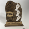 Personalized wooden Father’s Day keepsake sign with a large daddy boot print, three children’s footprints, engraved names, and the message “No matter how big I get, I will always reach for you.”