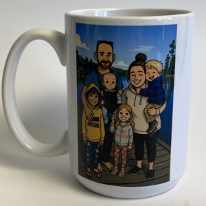 Custom 15 oz personalized coffee mug with a unique MayGirl Designs graphic, perfect for coffee lovers and personalized gifts.