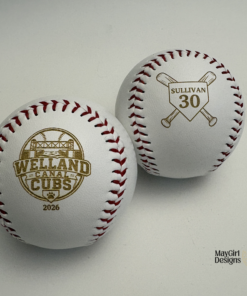 Personalized engraved keepsake baseball with custom logo, player name and jersey number