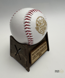 Personalized engraved keepsake baseball with custom logo, player name and jersey number