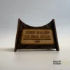 Custom engraved baseball display stand with personalized coach nameplate