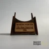Custom engraved hockey display stand with personalized coach nameplate