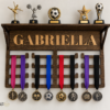 Personalized custom sports trophy and medal holder with name display and competition trophies and medals
